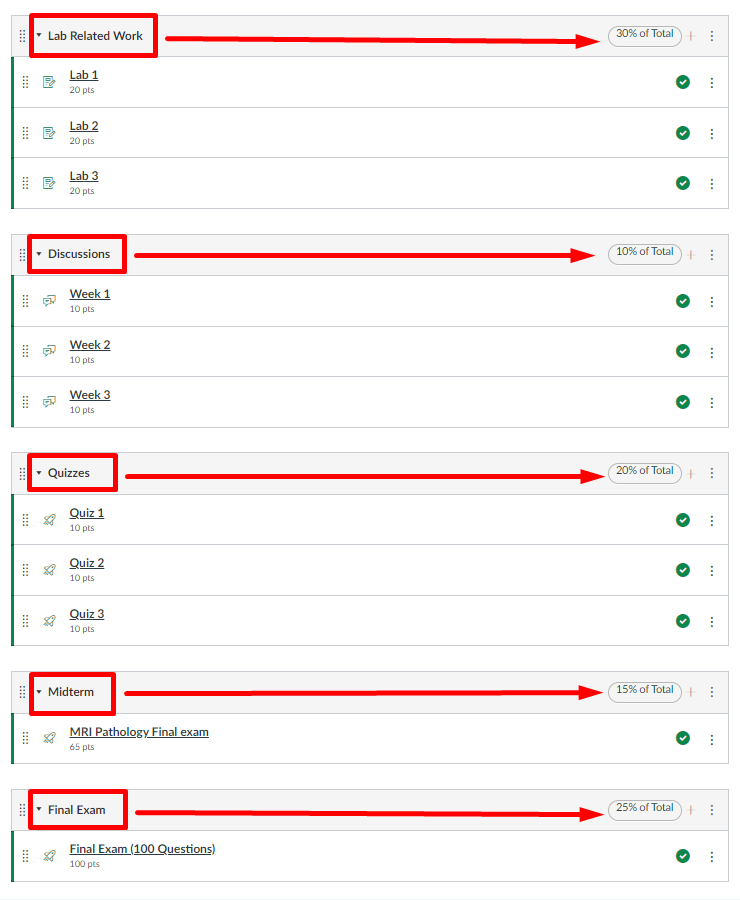 Gradebook with assignment groups