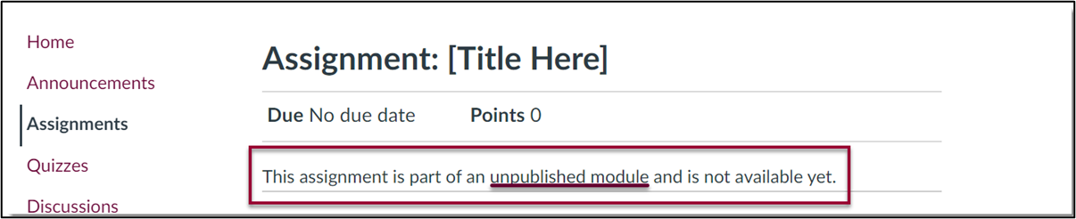Assignment is part of an unpublished module