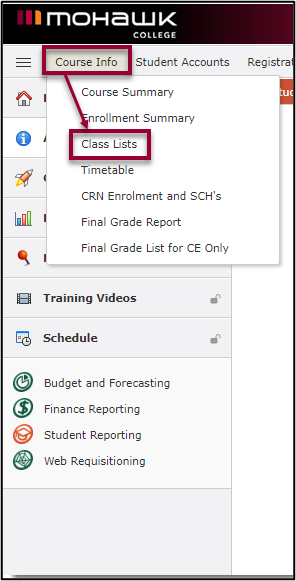 Course Info Class Lists