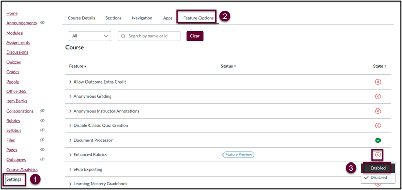 Enable Enhanced Rubrics