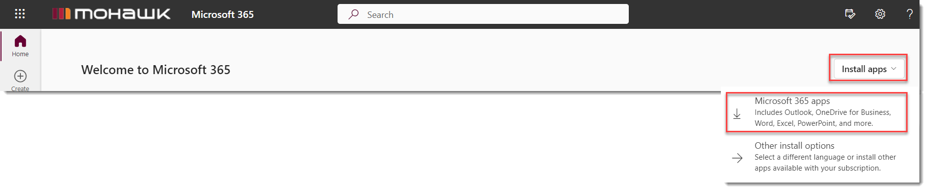Install Apps location and submenu